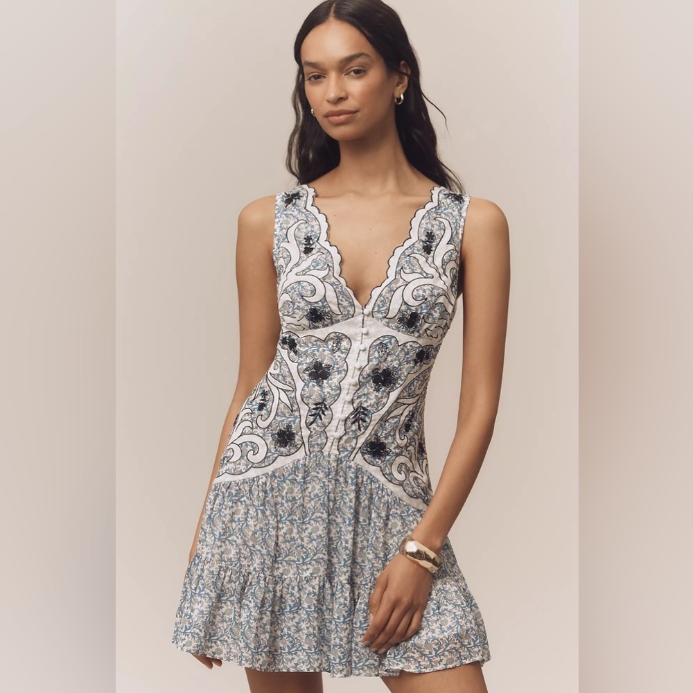 NWT By Anthropologie V-Neck Printed Mini Dress